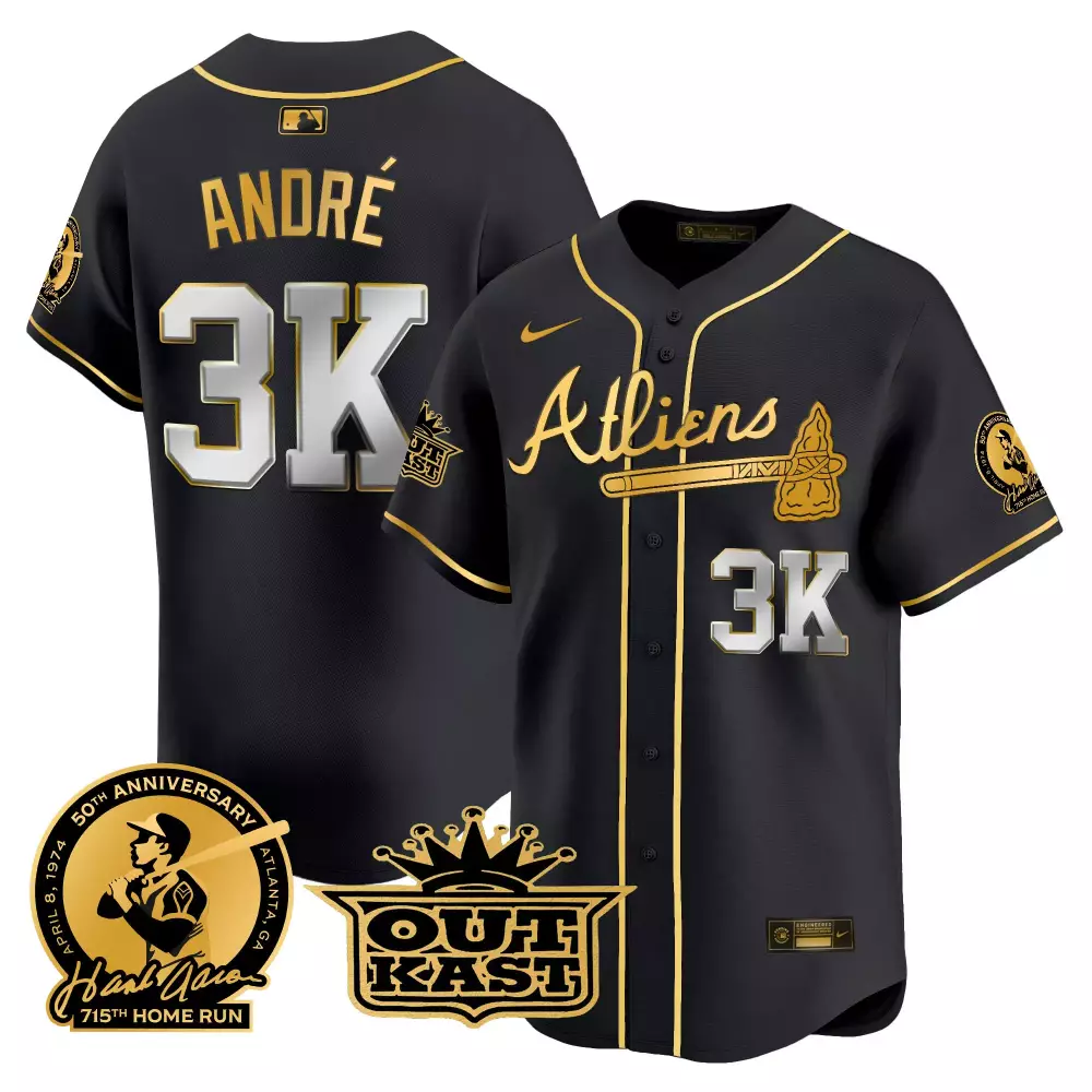 André 3 Atlanta Braves Jersey Black Outkast 1974 Men Gold Silver Alternate Vapor