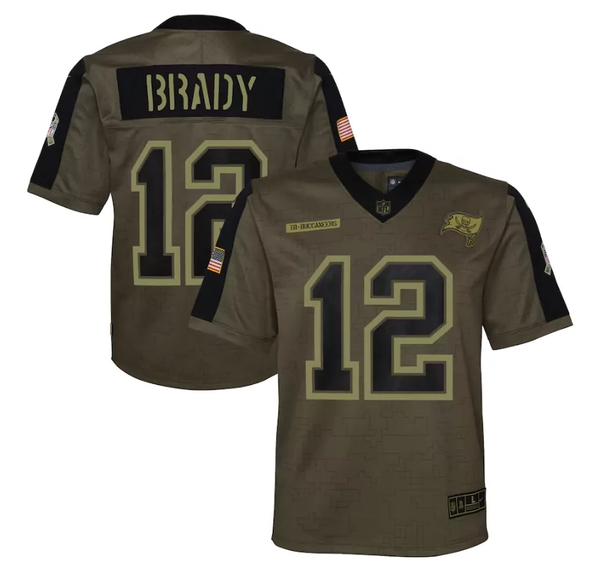Tom Brady 12 Buccaneers Jersey Olive Salute To Service Us Flag Men Custom Design