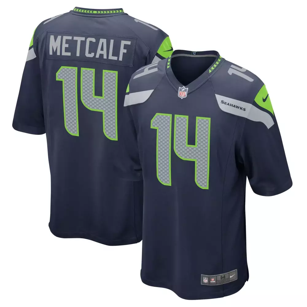 Dk Metcalf 14 Seahawks Jersey Navy Blue Men Player Neon Green Silver Game
