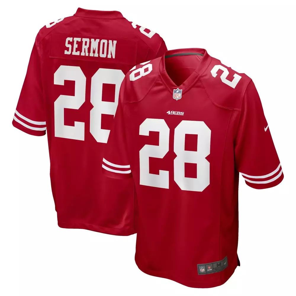 Trey Sermon 28 49ERS Jersey Red Men Player White Game