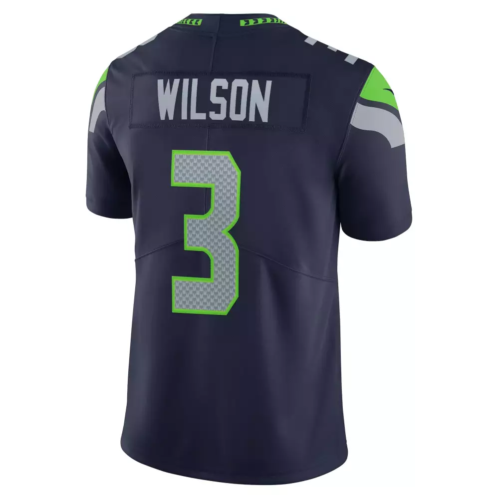 Russell Wilson 3 Seattle Seahawks Jersey Navy Blue Men Neon Green Silver Vapor Limited