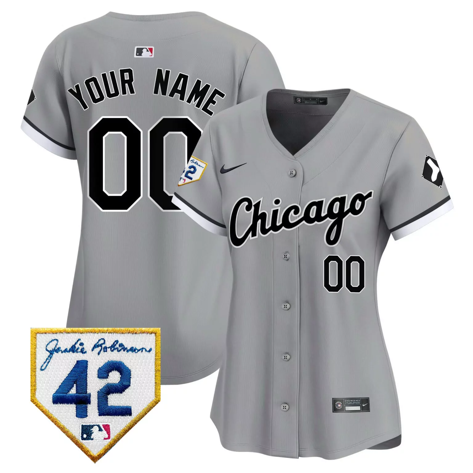 Custom Chicago White Sox Jersey Gray Jackie Robinson 42 Women Black Vapor All Stitched