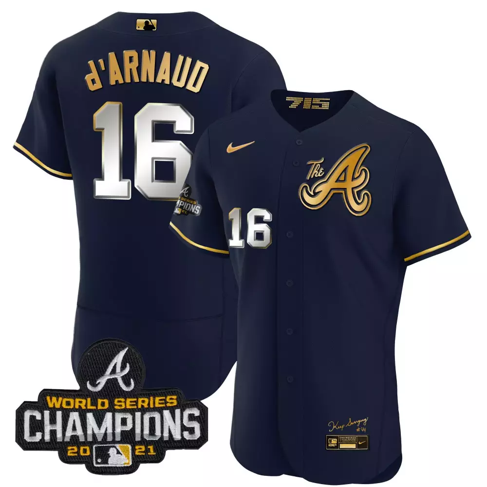 D'arnaud 16 Atlanta Braves Jersey Navy World Series Champions 2021 Men Gold White
