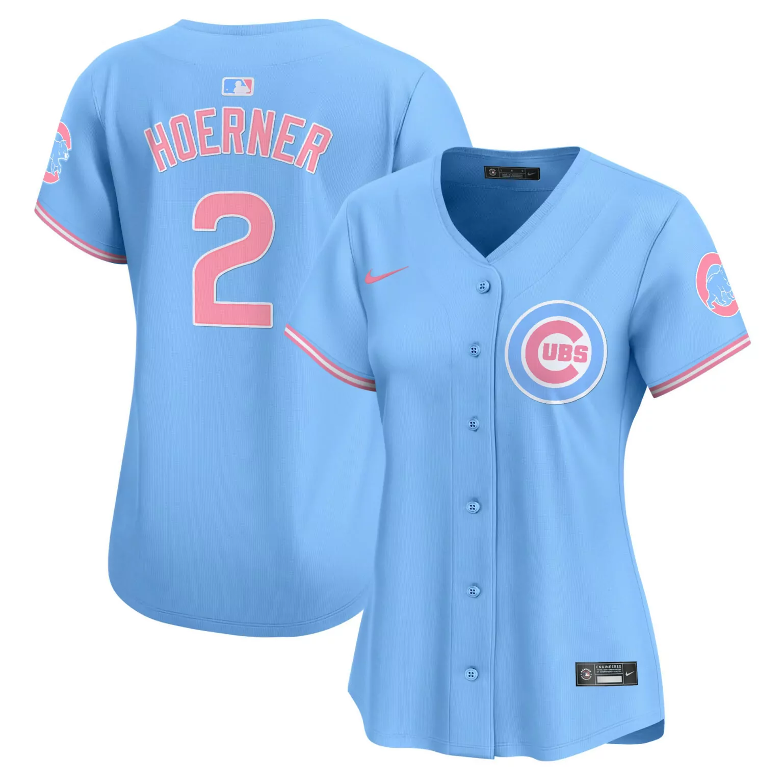 Nico Hoerner 2 Cubs Jersey Light Blue Women Alternate Pink White All Stitched