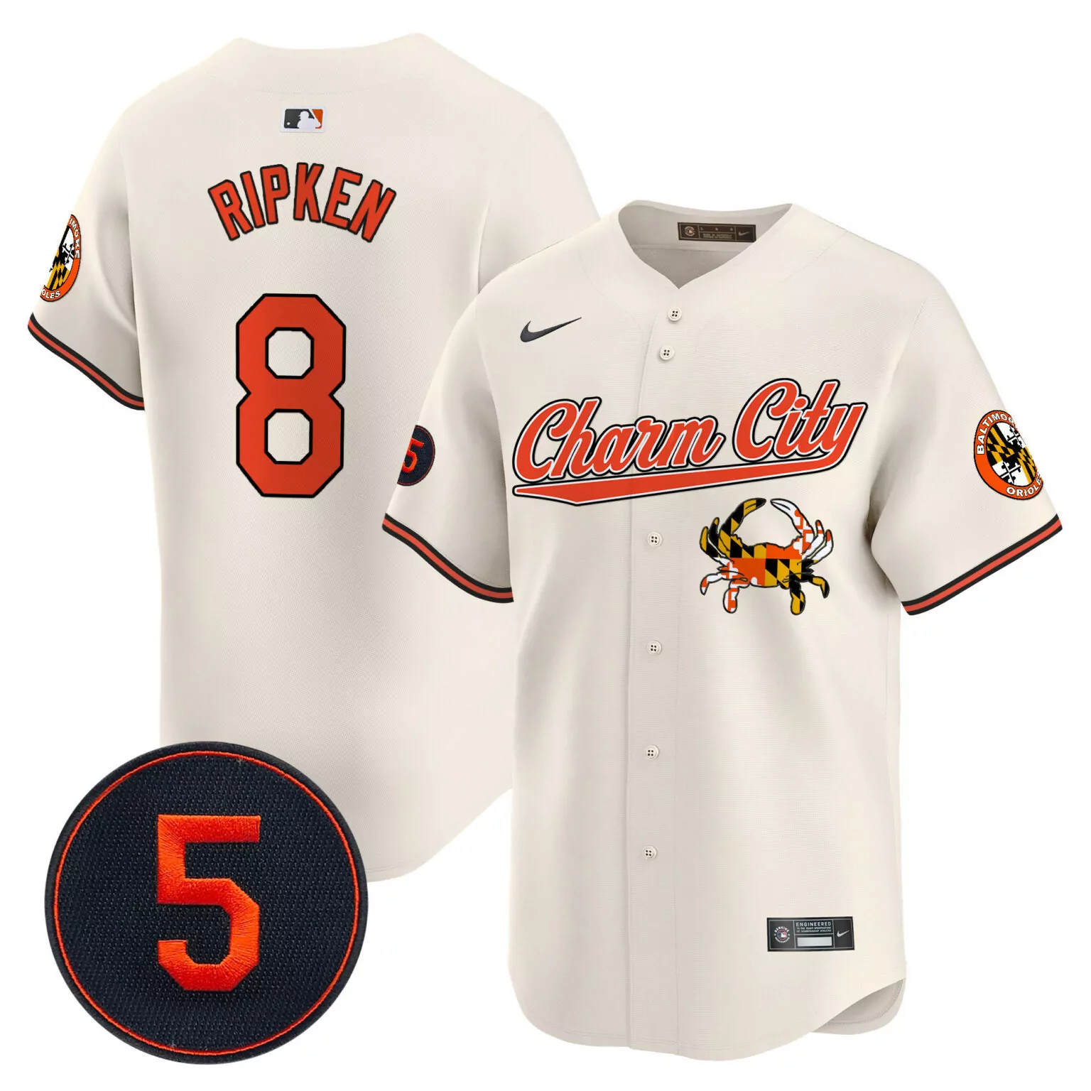Cal Ripken 8 Baltimore Orioles Jersey Cream Charm City Number Men Orange Black All