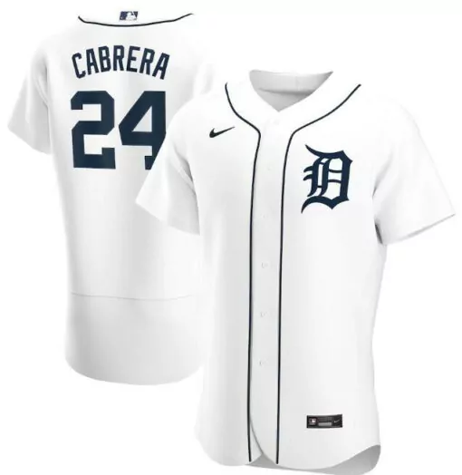 Miguel Cabrera 24 Detroit Tigers Jersey White Men Navy Flex Base Stitched