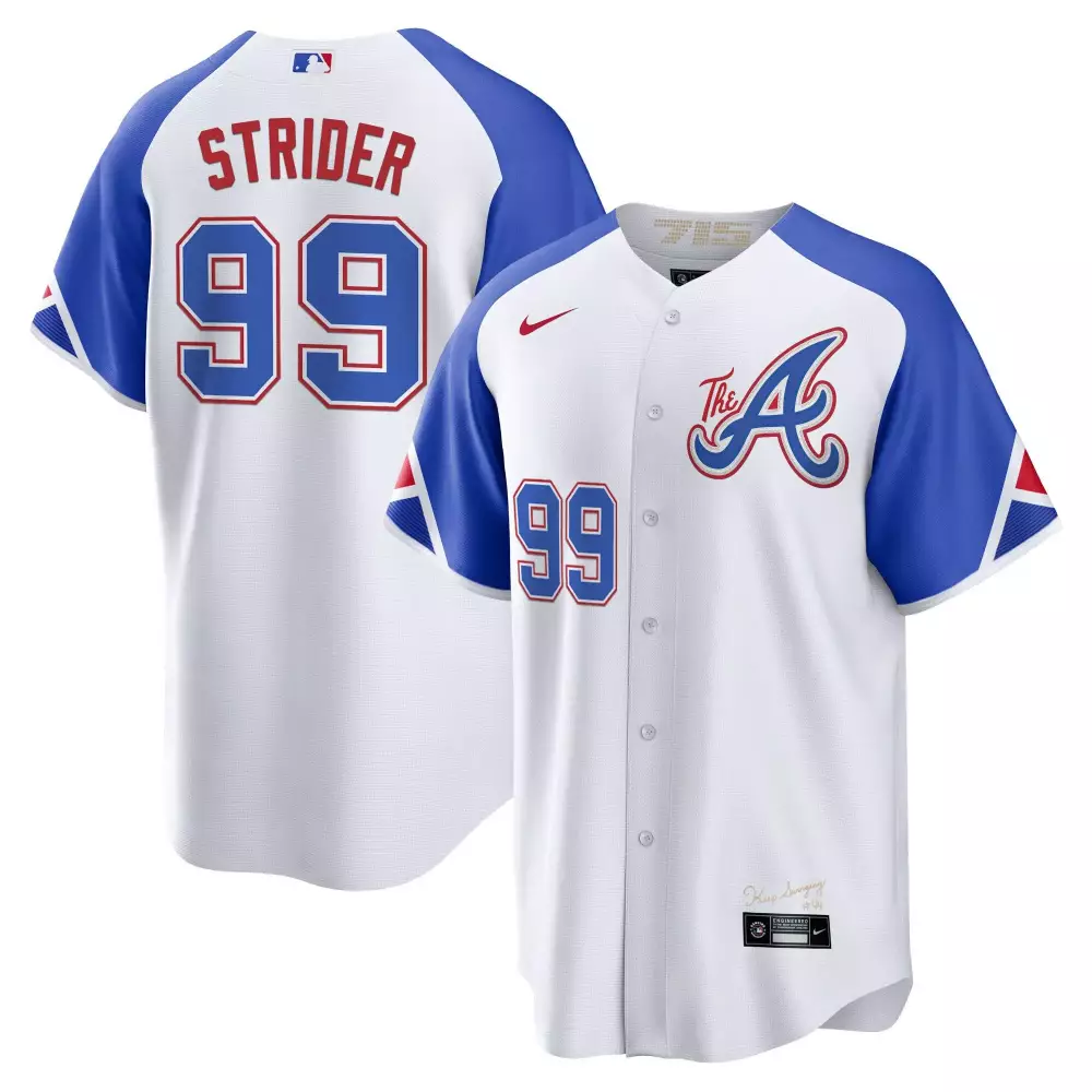 Spencer Strider 99 Atlanta Braves Jersey White Men Blue Red Cool Base All Stitched