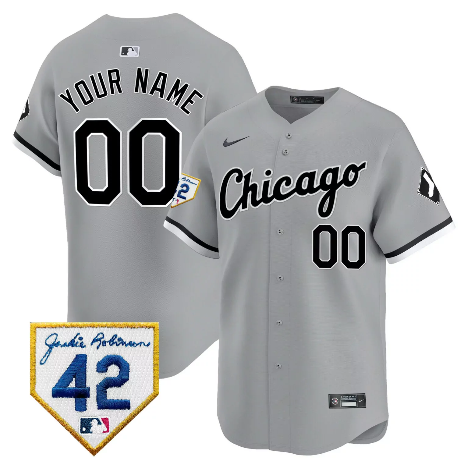 Custom Chicago White Sox Jersey Gray Jackie Robinson 42 Men Alternate Black Vapor