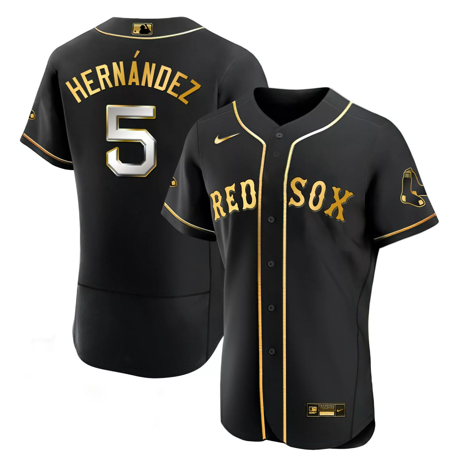 Enrique Hernandez 5 Jersey Black Boston Red Sox Men Inverted Gold Flex All Stitched