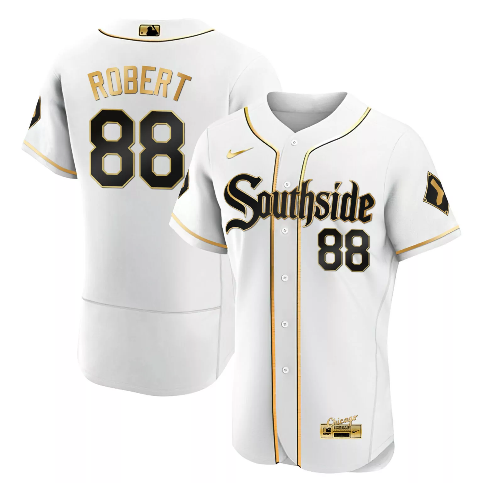 Luis Robert 88 Southside Jersey White City Connect Chicago Black Gold Flex All Stitched