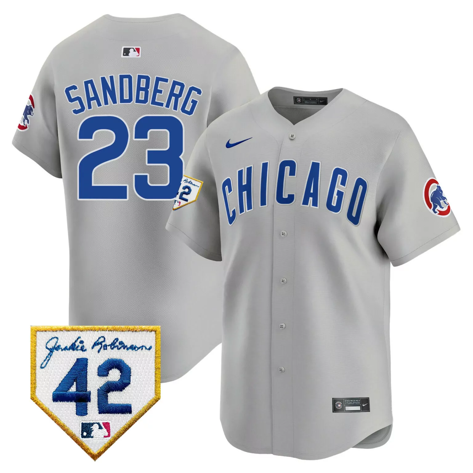 Ryne Sandberg 23 Chicago Cubs Jersey Gray Jackie Robinson 42 Men Blue Red White v2