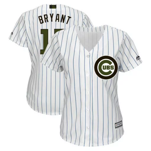 Kris Bryant 17 Cubs Jersey White Women Blue Olive Cool Base