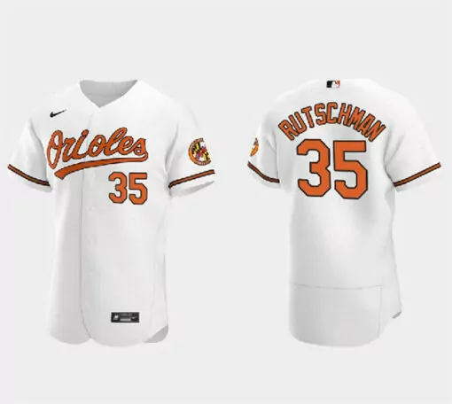 Adley Rutschman 35 Orioles Jersey White Men Orange Black Flex Base Stitched
