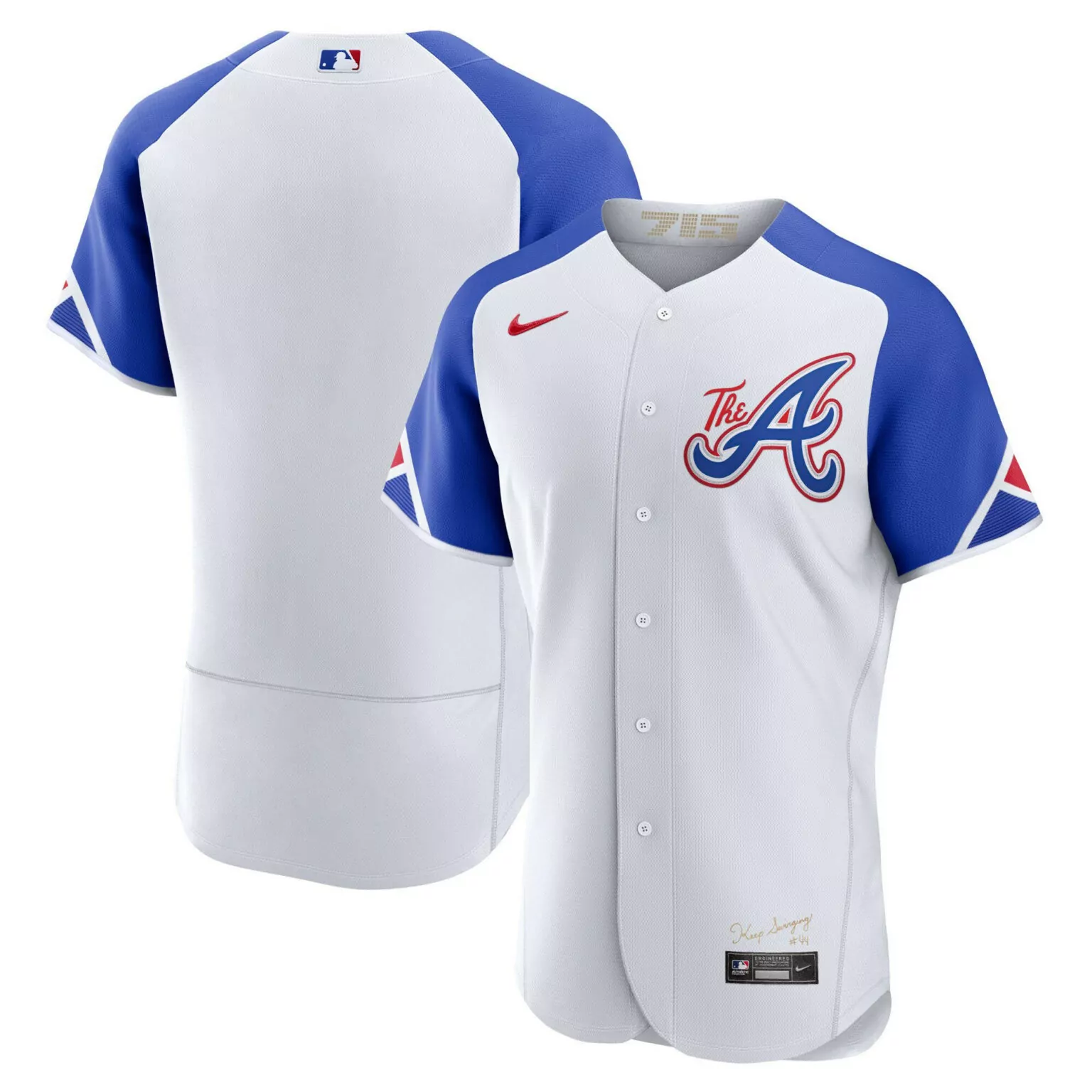 Custom Atlanta Braves 44 Jersey White Keep Swinging Blue Red All Stitched
