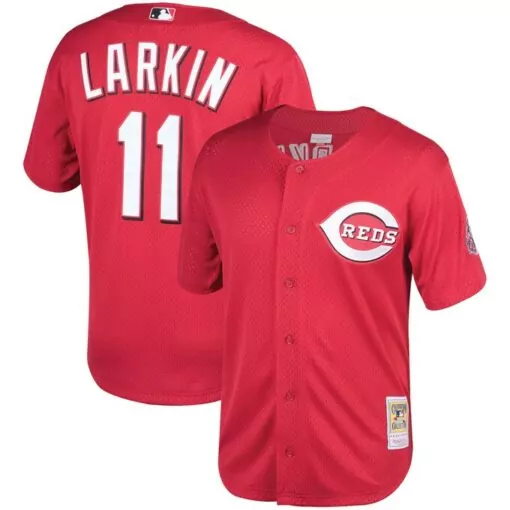 Barry Larkin 11 Reds Jersey Red Cooperstown Collection Men White Throwback