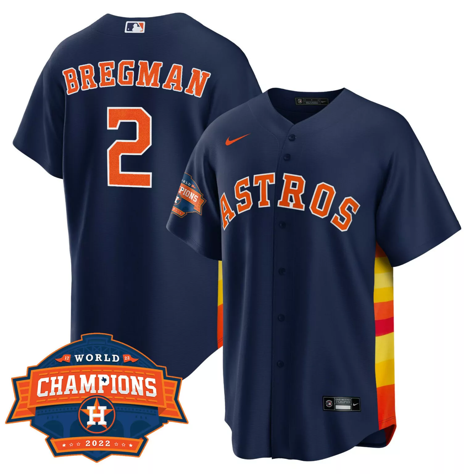 Alex Bregman 2 Astros Jersey Navy World Series Champions 2022 Men Replica Orange