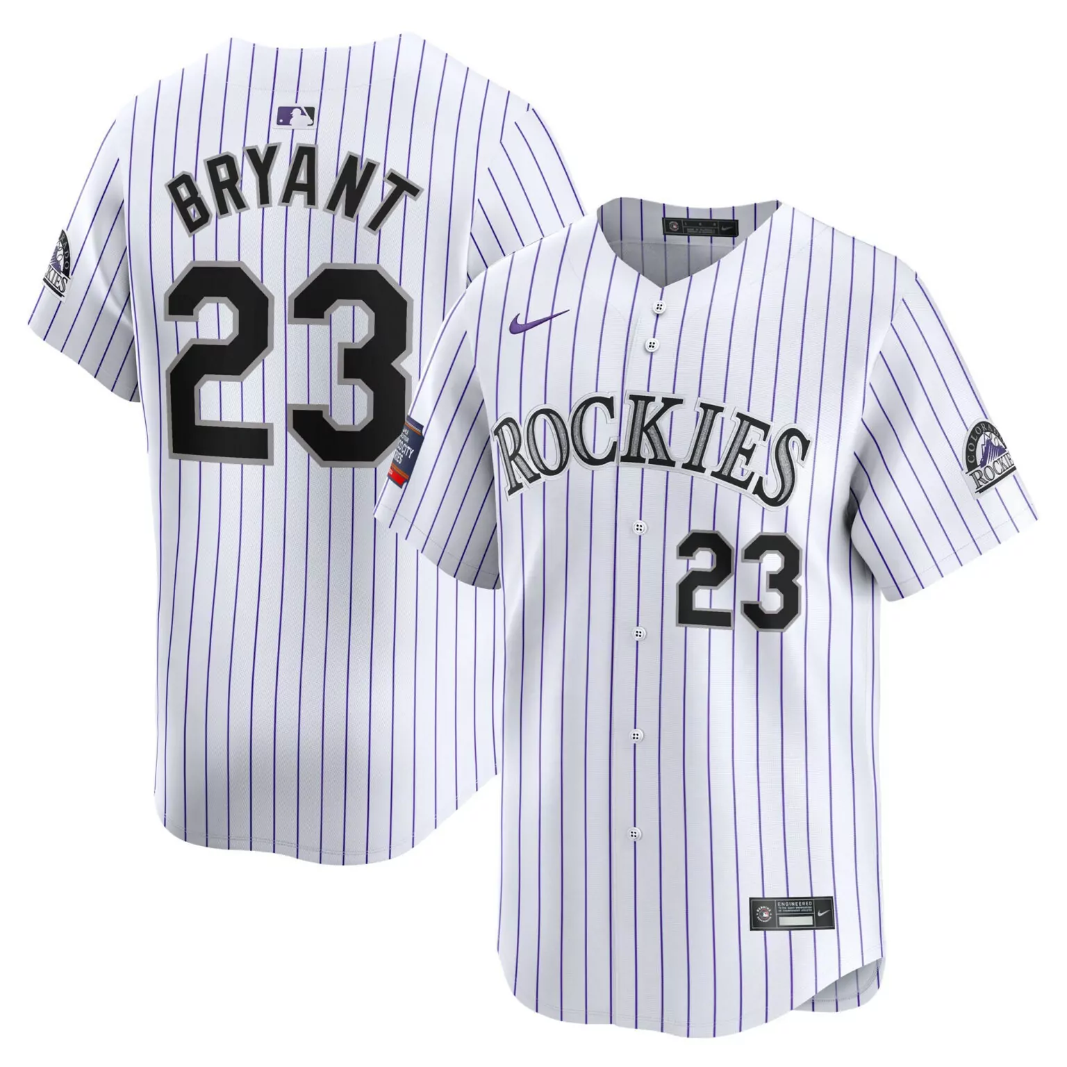 Kris Bryant 23 Colorado Rockies Jersey White City Connect Men Pinstripe Purple Home