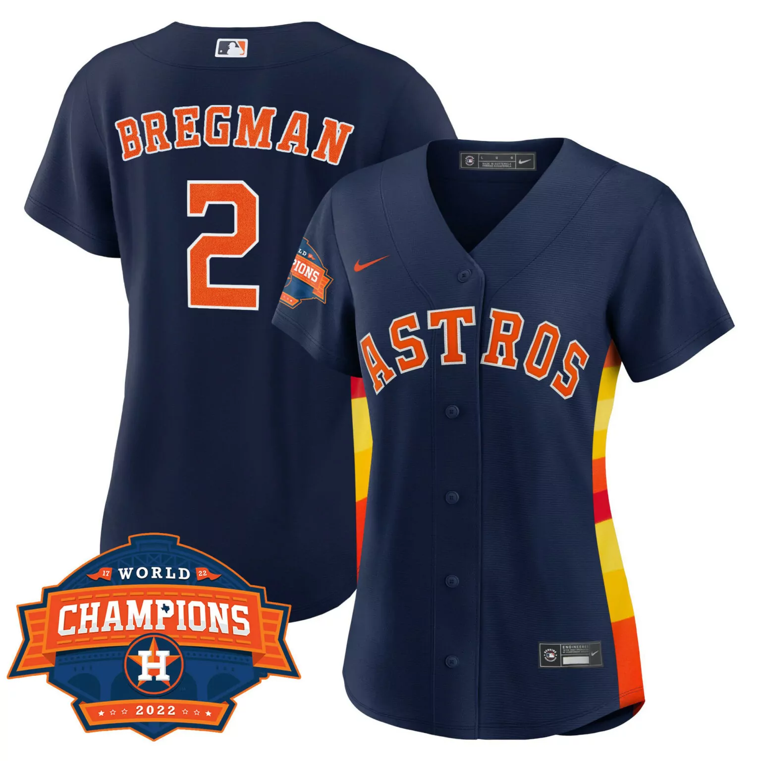 Alex Bregman 2 Astros Jersey Navy World Series Champions 2022 Men Orange Yellow Red