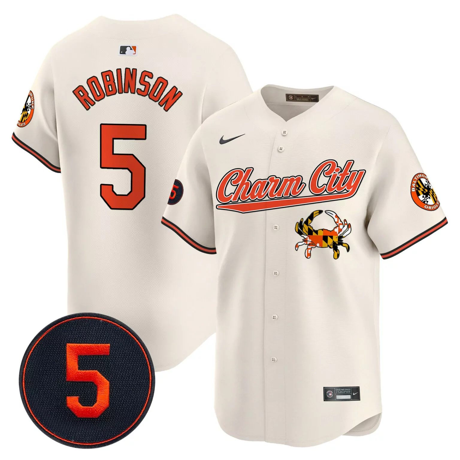 Brooks Robinson 5 Jersey Cream City Connect Baltimore Orioles Flag Crab Maryland
