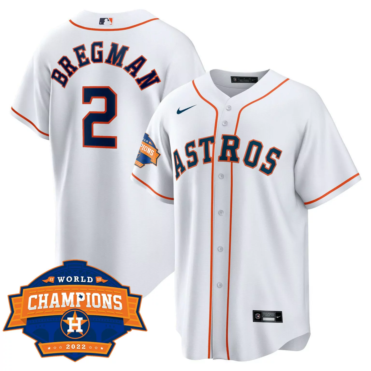 Alex Bregman 2 Astros Jersey White World Series Champions 2022 Men Orange Navy Cool