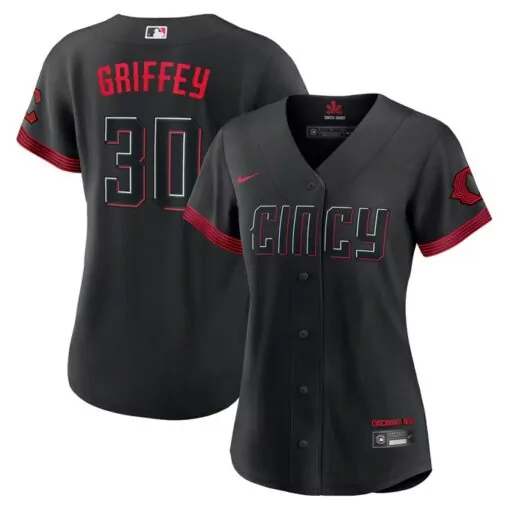 Ken Griffey 30 Cincinnati Reds Jersey Black City Connect Men Split Design Red White