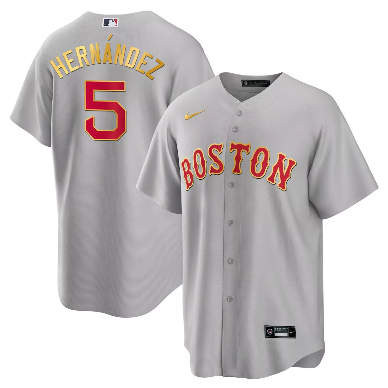 Enrique Hernandez 5 Jersey Gray Boston Red Sox Men Gold Cool All Stitched