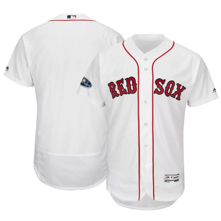 Custom Red Sox Jersey White Men Button Down The Middle Home Flex Base Stitched