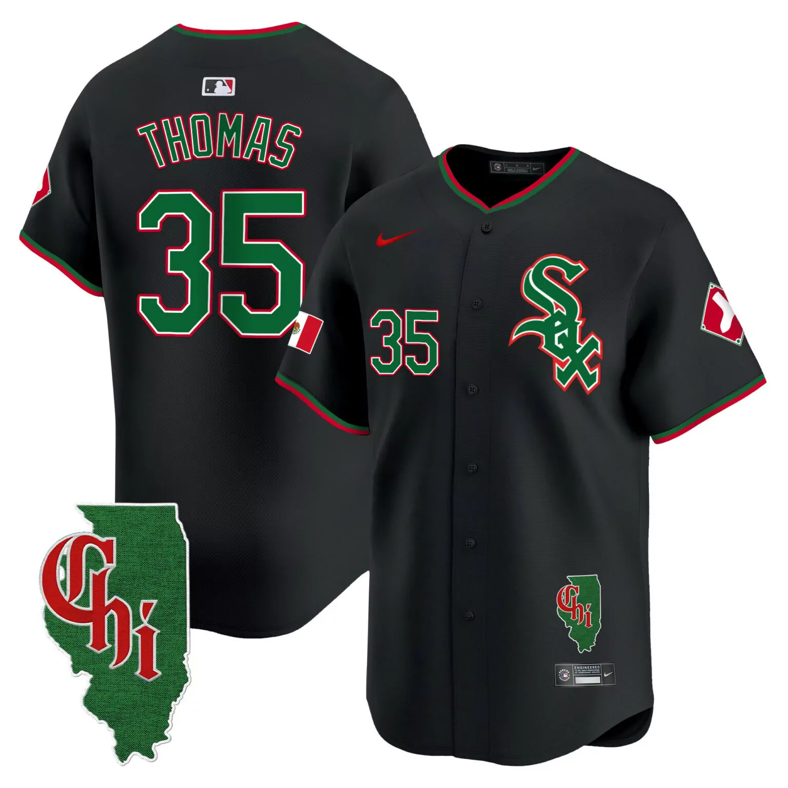 Frank Thomas 35 Chicago White Sox Jersey Black City Connect Mexico Flag Illinois State Shape "chi"