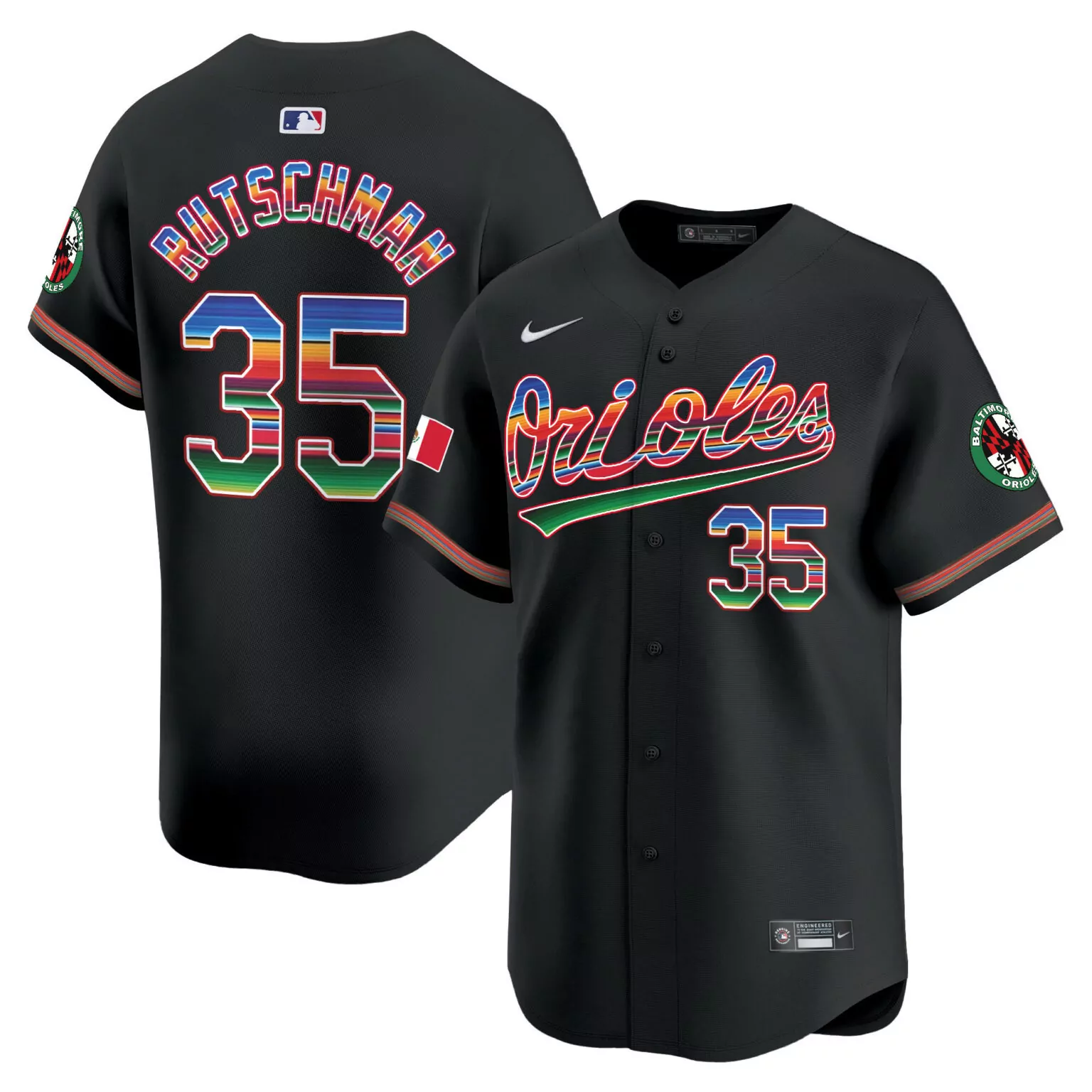 Adley Rutschman 35 Jersey Black City Connect Baltimore Orioles Mexican Flag Men Inverted