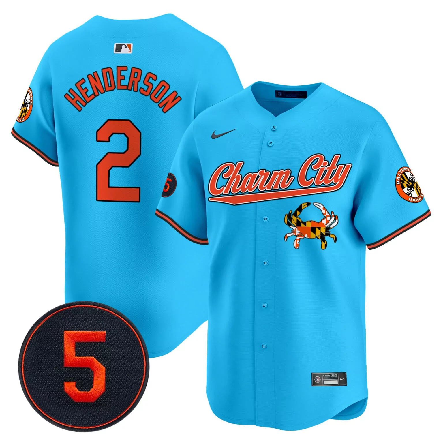 Gunnar Henderson 2 Jersey Blue Charm City Baltimore Orioles Team Maryland Flag Crab
