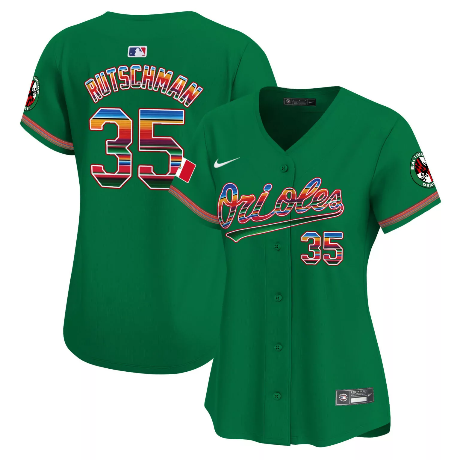 Adley Rutschman 35 Orioles Jersey Green City Connect Women Split Design Red Yellow