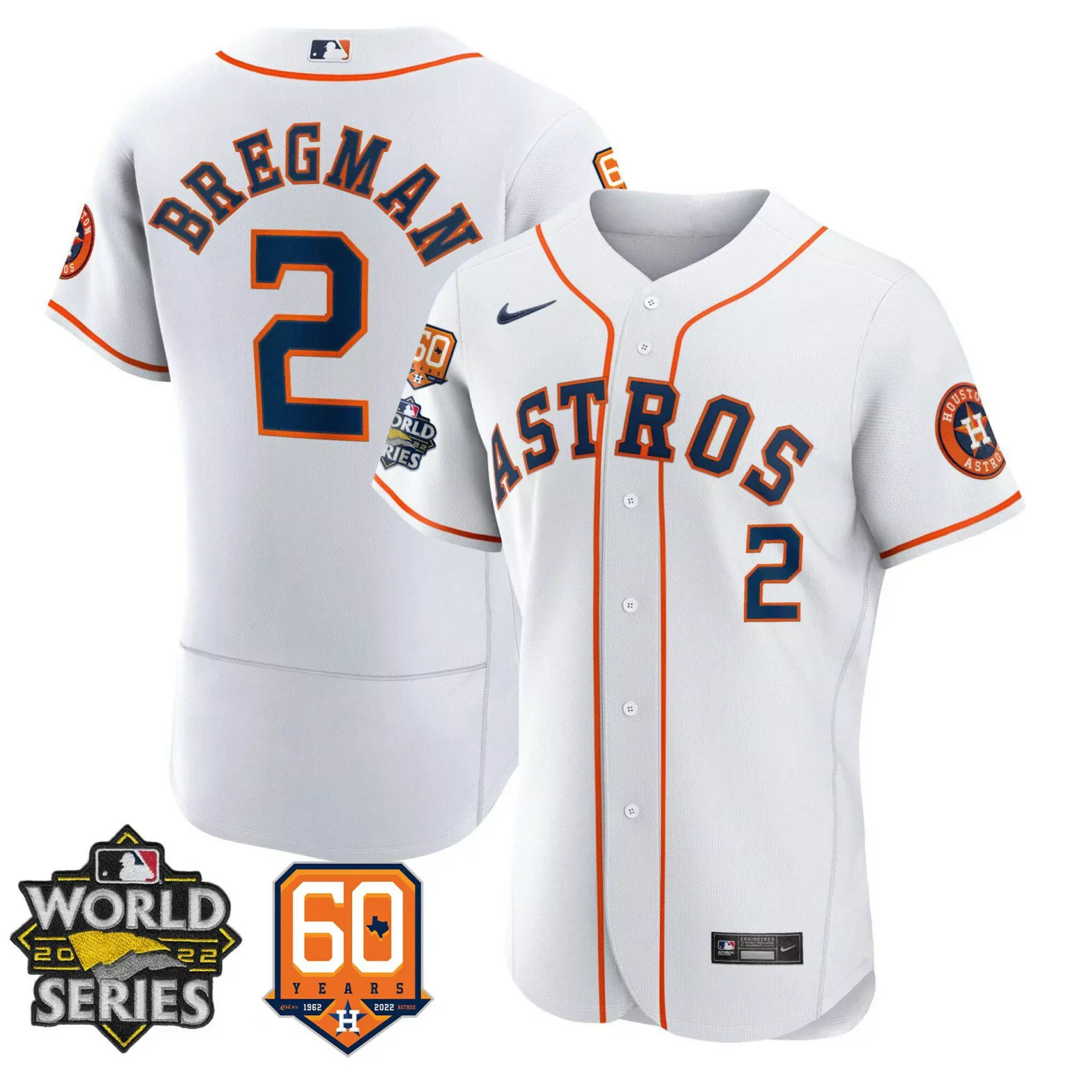 Alex Bregman 2 Houston Astros Jersey White 60th Anniversary World Series 2022 60 Years 1962-2022