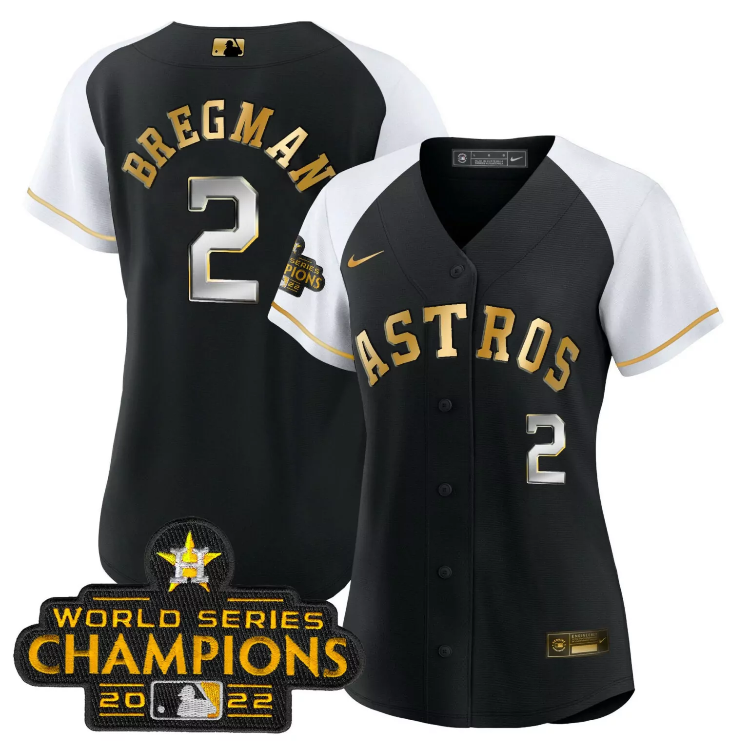 Alex Bregman 2 Astros Jersey Black 2022 World Series Champions Men White Gold Alternate