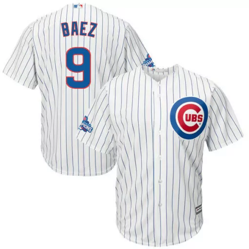 Javier Baez 9 Cubs Jersey White World Series Champions 2016 Men Blue Cool Base