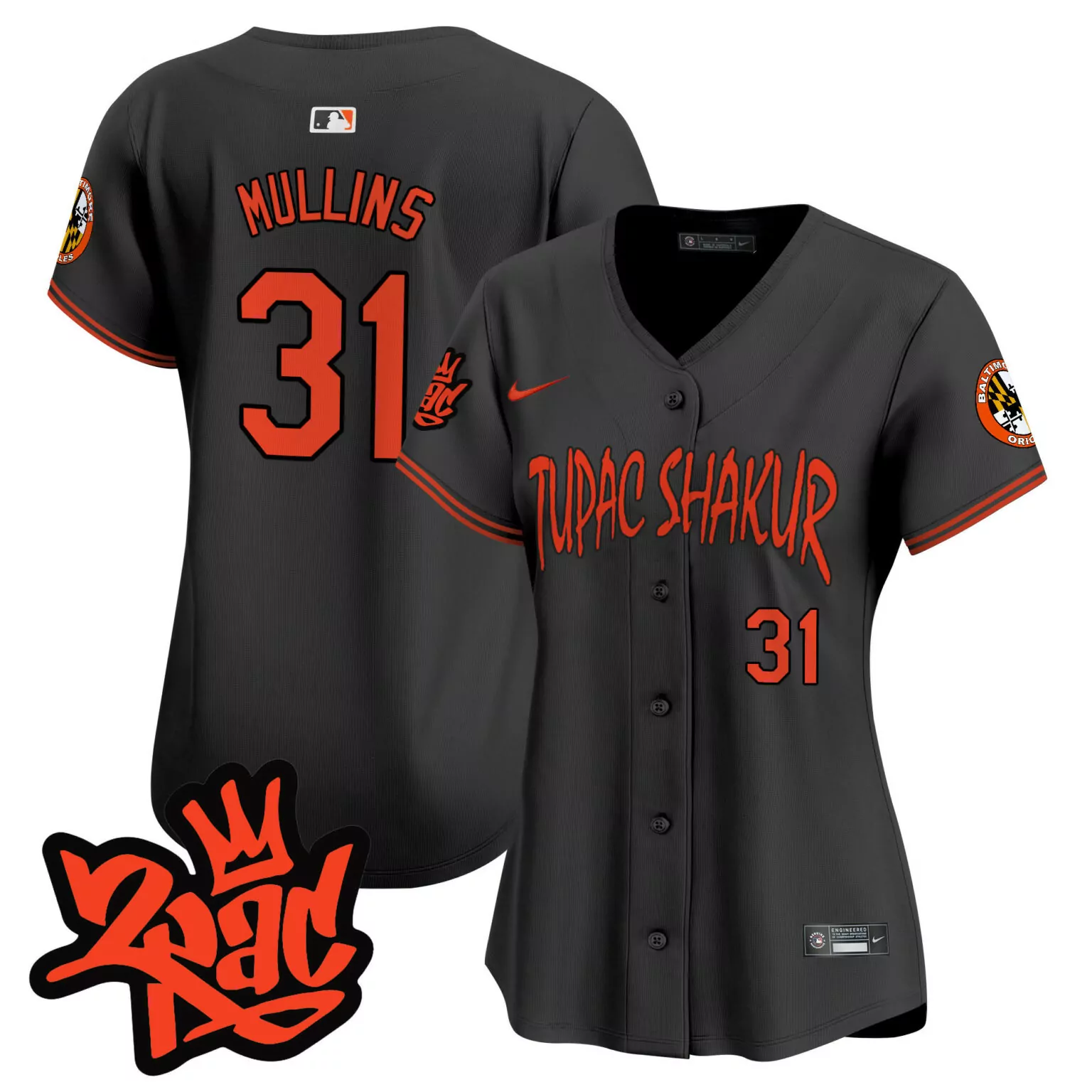 Tupac Shakur 31 Baltimore Orioles Jersey Black Collaboration Team Women Orange White