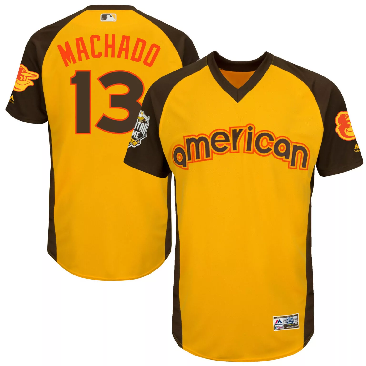 Manny Machado 13 American League Jersey Yellow All-star Game Men Split Design Brown
