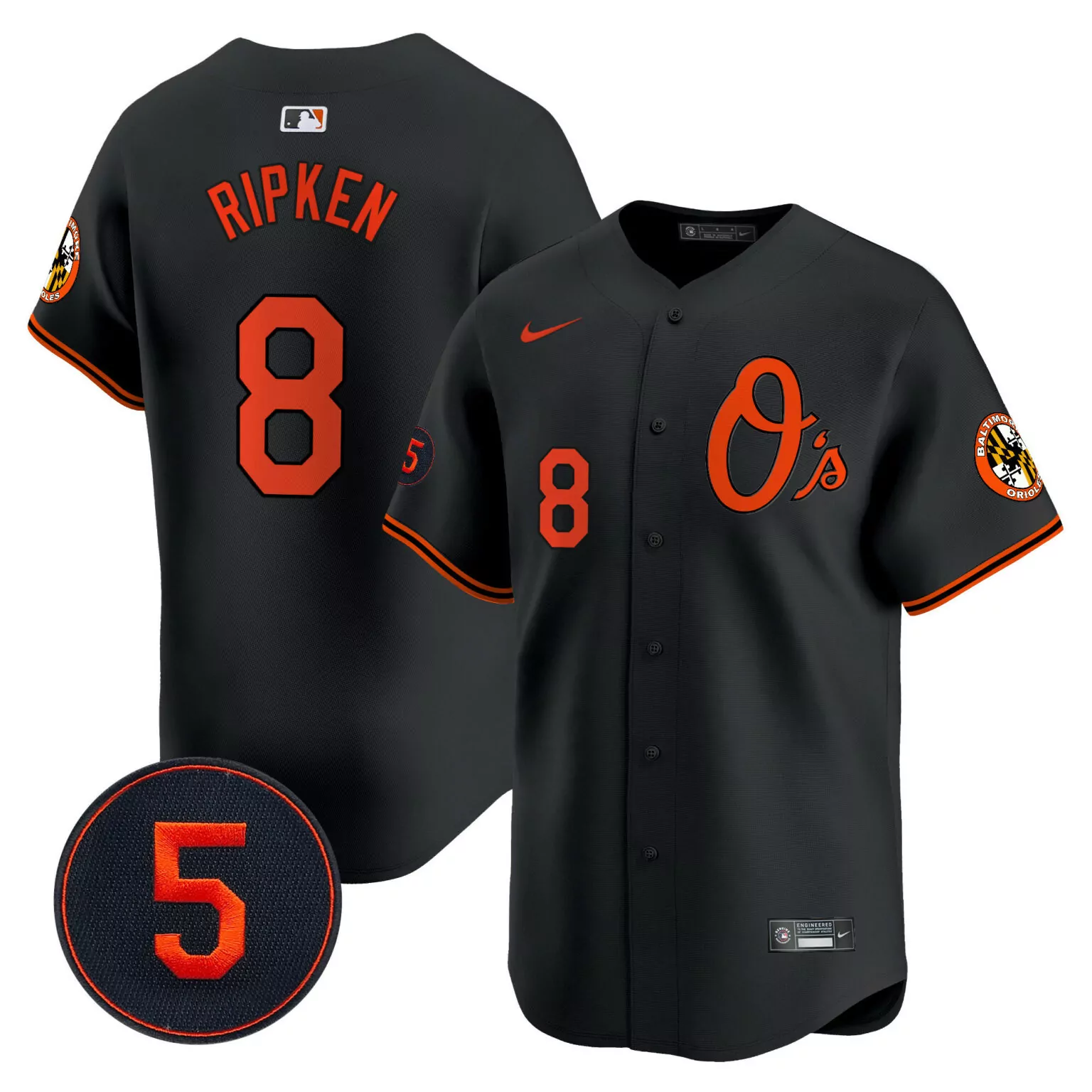Cal Ripken 8 Baltimore Orioles Jersey Black Men Orange v4 All Stitched