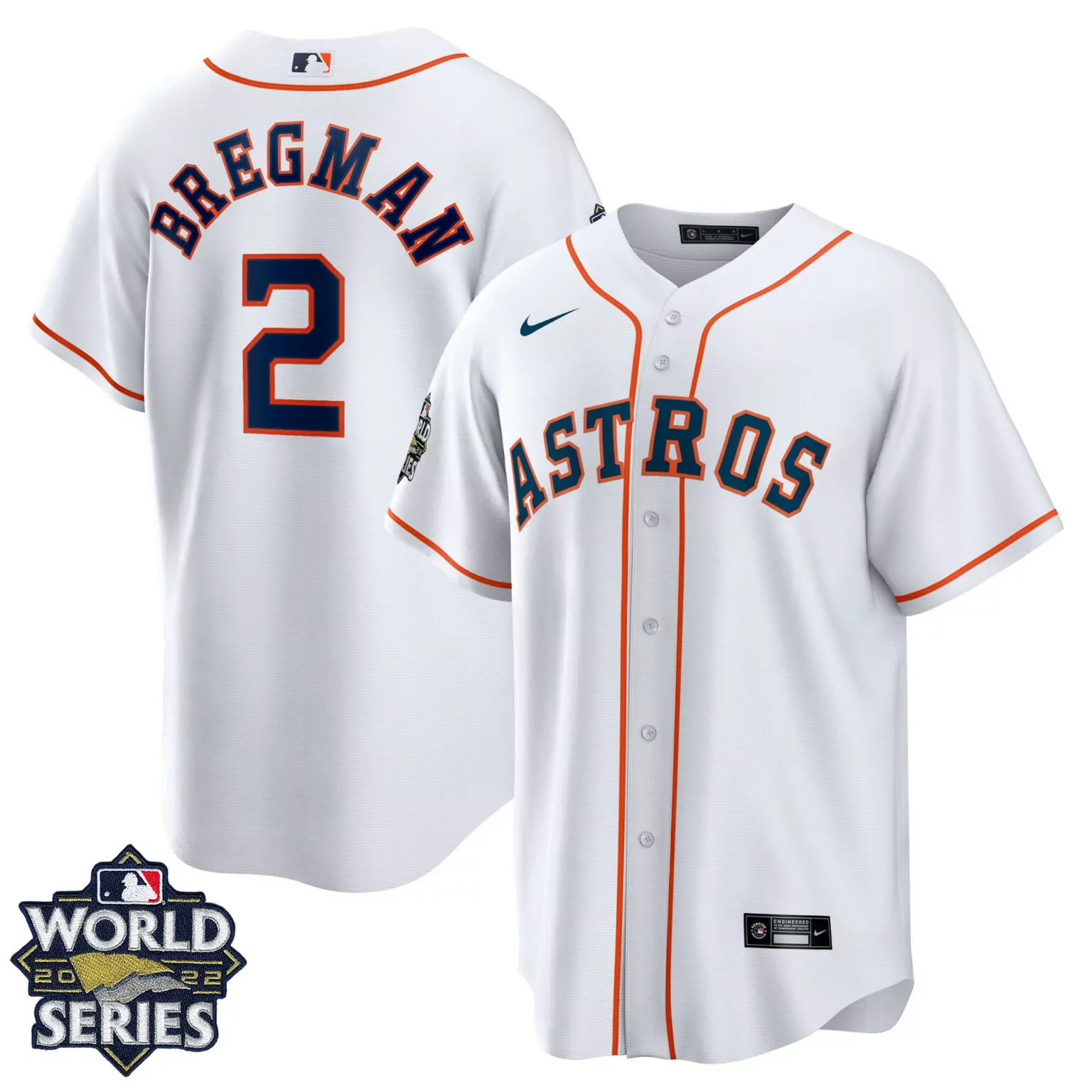 Alex Bregman 2 Astros Jersey White World Series 2022 Men Orange Navy Home All Stitched