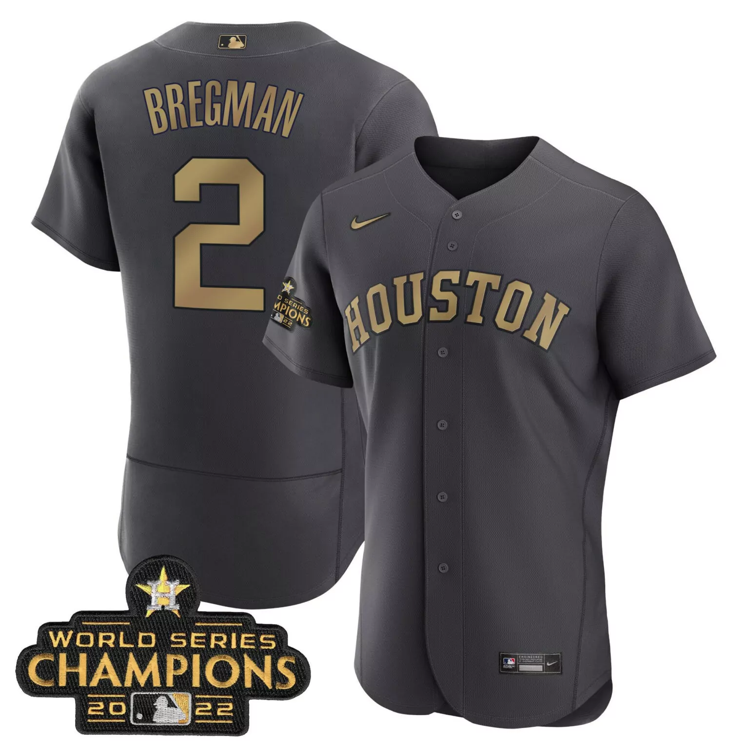 Alex Bregman 2 Houston Astros Jersey Gray World Series Champions 2022 Men Gold All