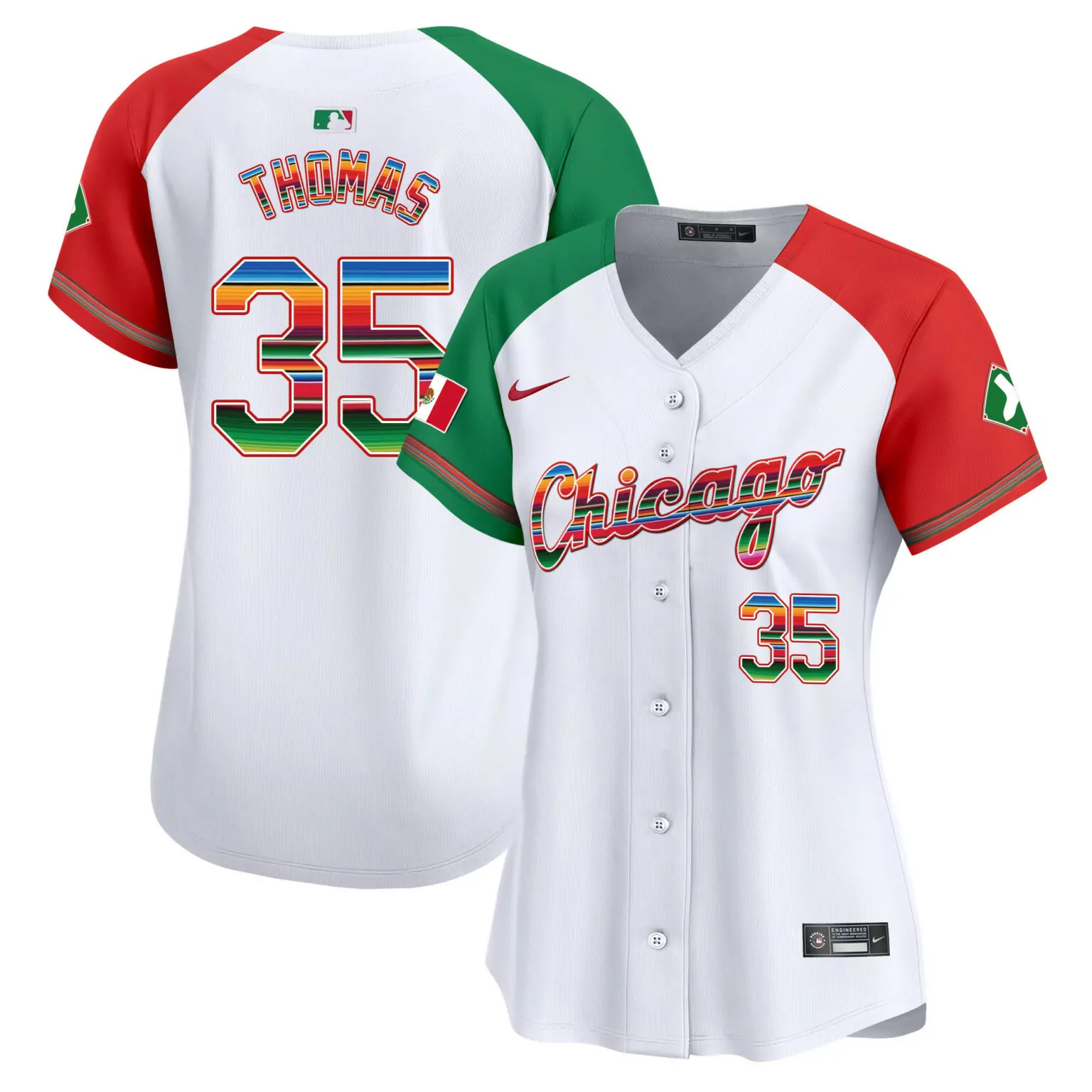Frank Thomas 35 Chicago Jersey White Men Custom Design Red Green Alternate v3 All