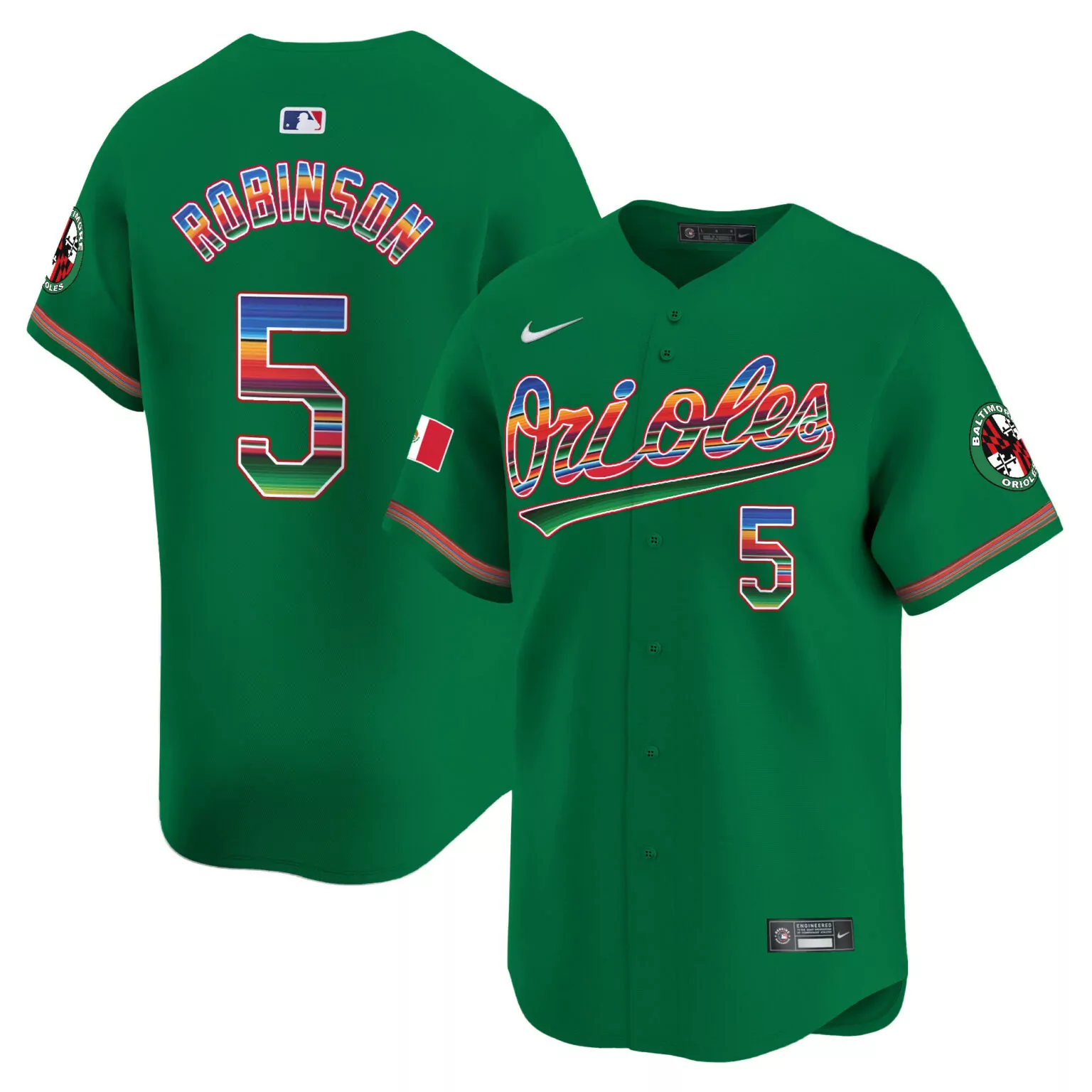 Brooks Robinson 5 Jersey Green City Connect Baltimore Orioles Mexican Flag Men Split