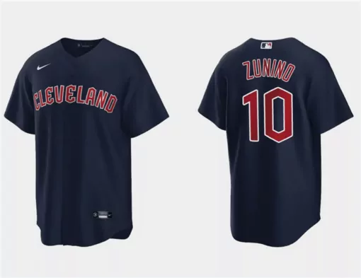 Mike Zunino 10 Cleveland Jersey Navy Blue Men Red Cool Base Stitched