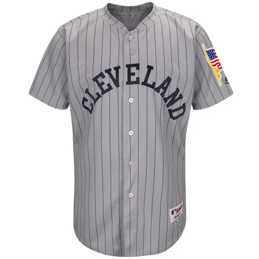 Custom Cleveland Jersey Gray American Flag Navy Blue