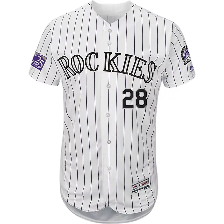 Custom Colorado Rockies 28 Jersey White 25th Anniversary 2017 Men Purple Black Flex