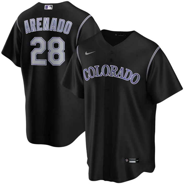 Nolan Arenado 28 Colorado Rockies Jersey Black Men Silver Purple Alternate