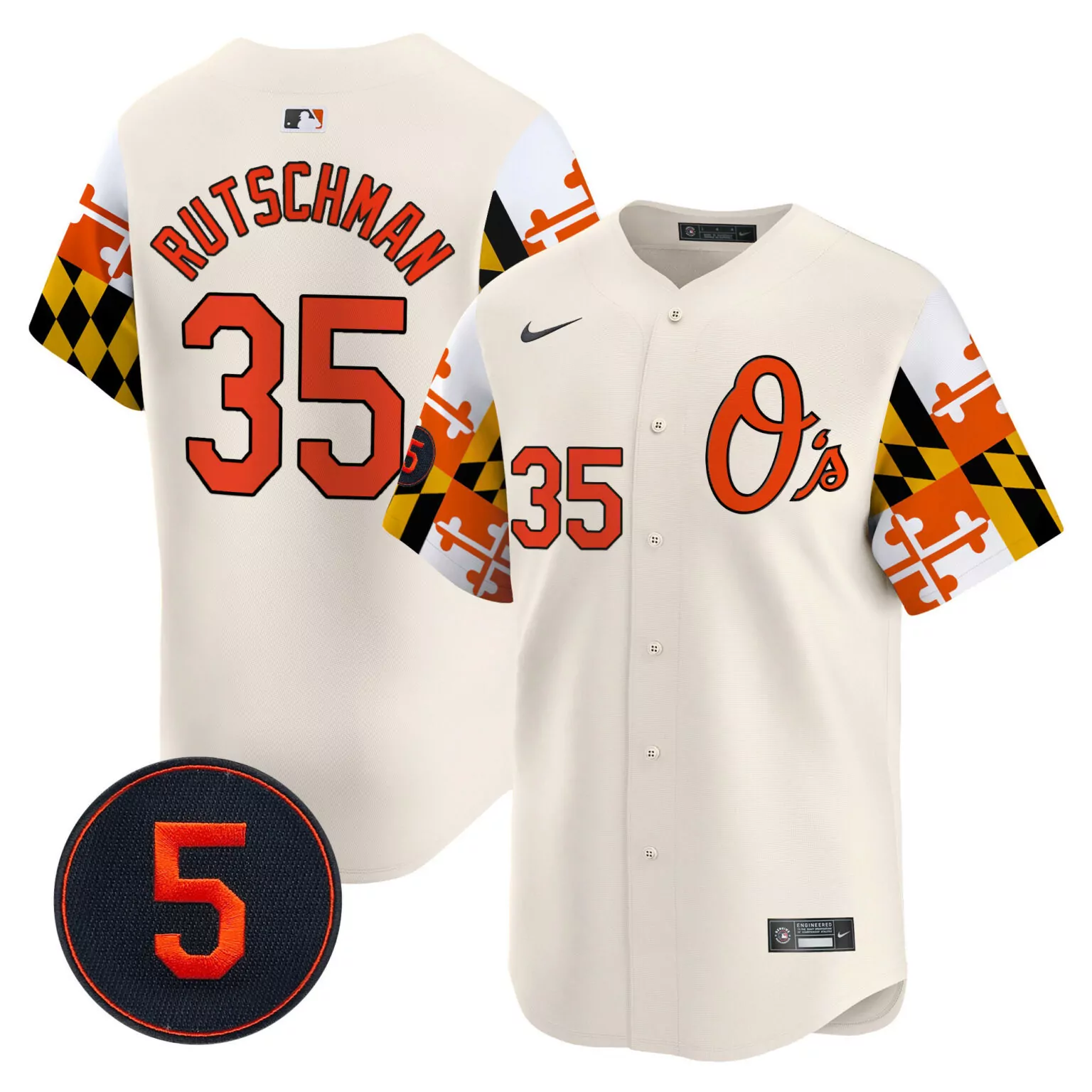 Adley Rutschman 35 Orioles Jersey Cream Men Custom Design Orange Black Yellow White