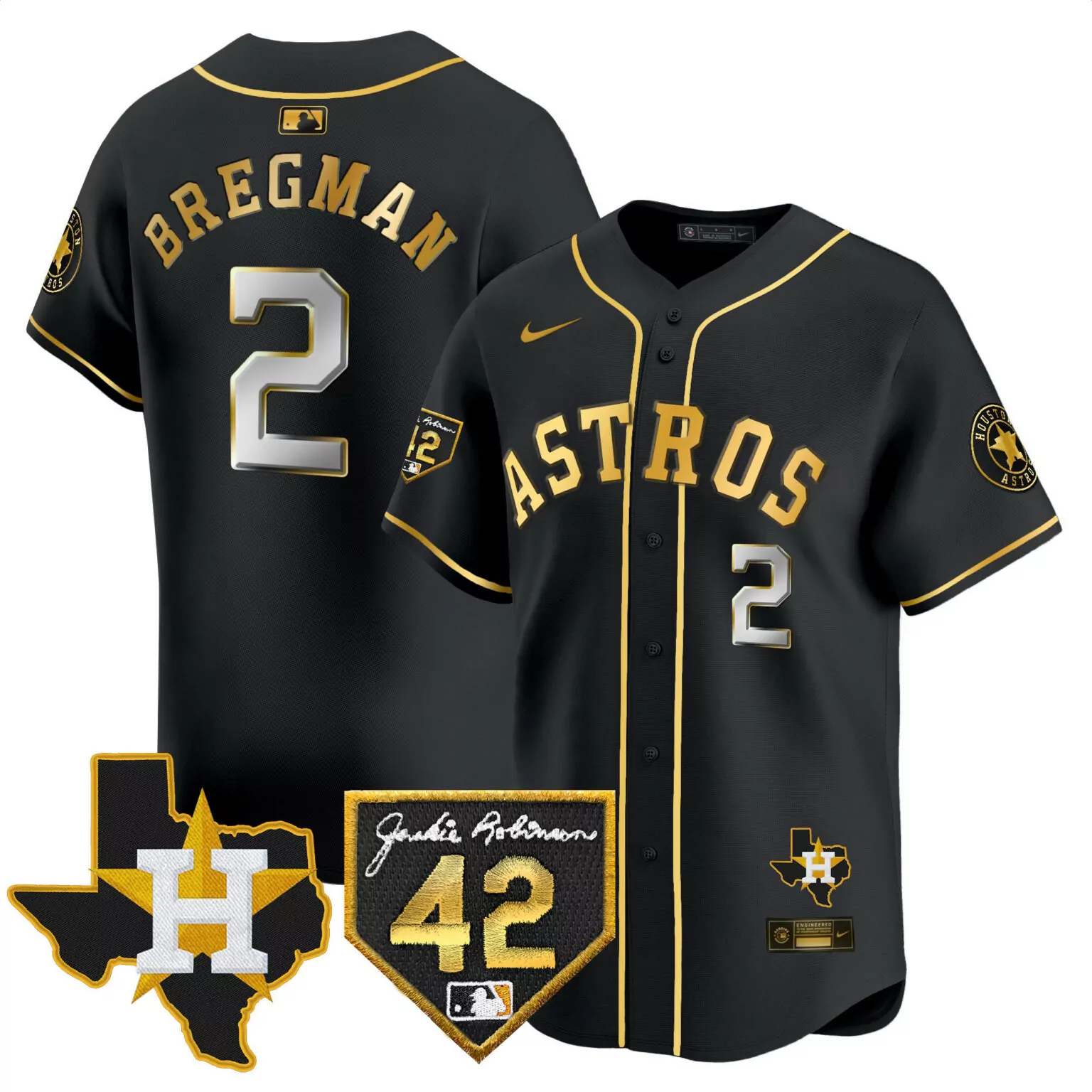 Alex Bregman 2 Astros Jersey Black Jackie Robinson 42 Texas Men Gold All Stitched