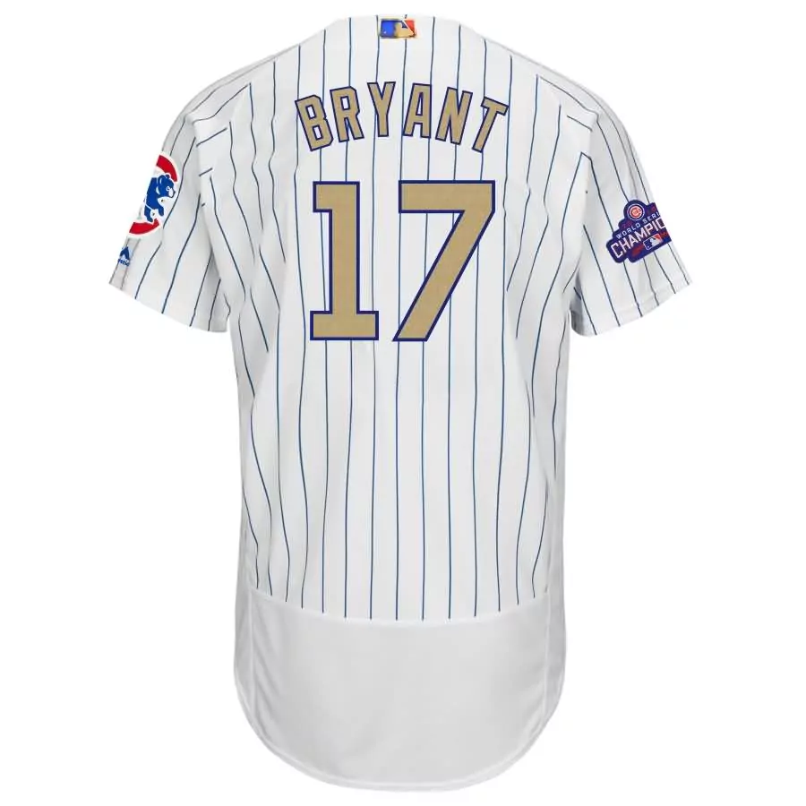 Kris Bryant 17 Cubs Jersey White 2016 World Series Chicago Champions Men Blue Gold