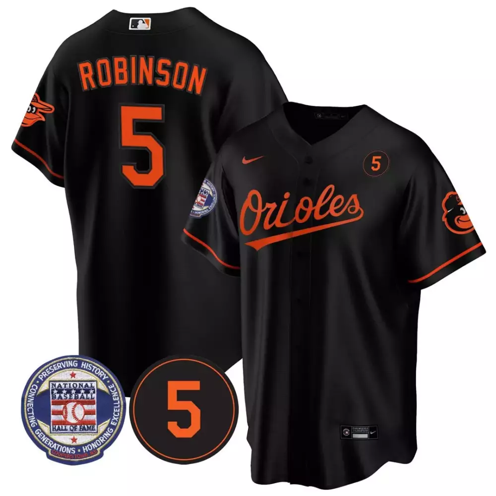 Brooks Robinson 5 Orioles Jersey Black National Baseball Hall Fame Men Orange All