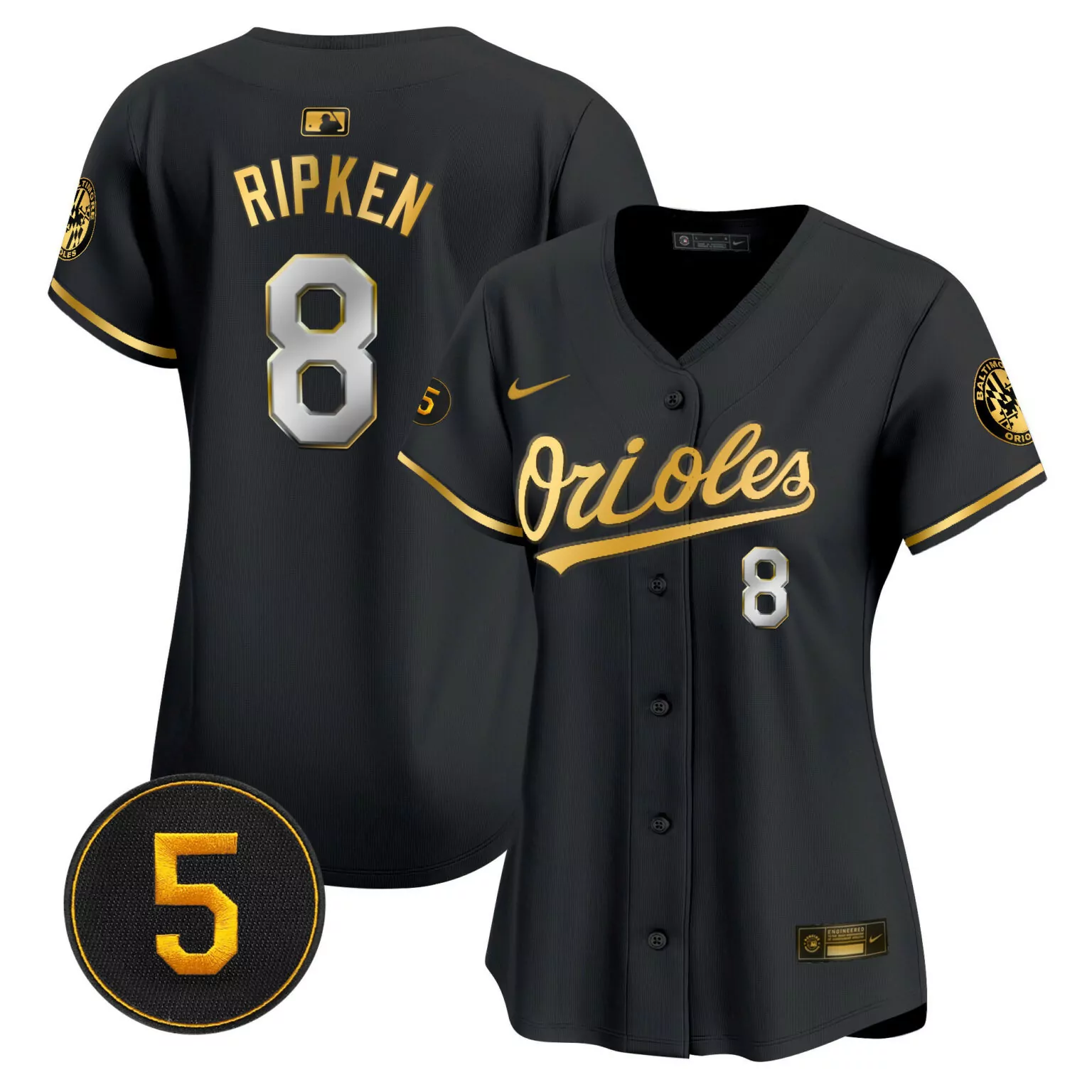Cal Ripken 8 Orioles Jersey Black City Connect Men Gold All Stitched